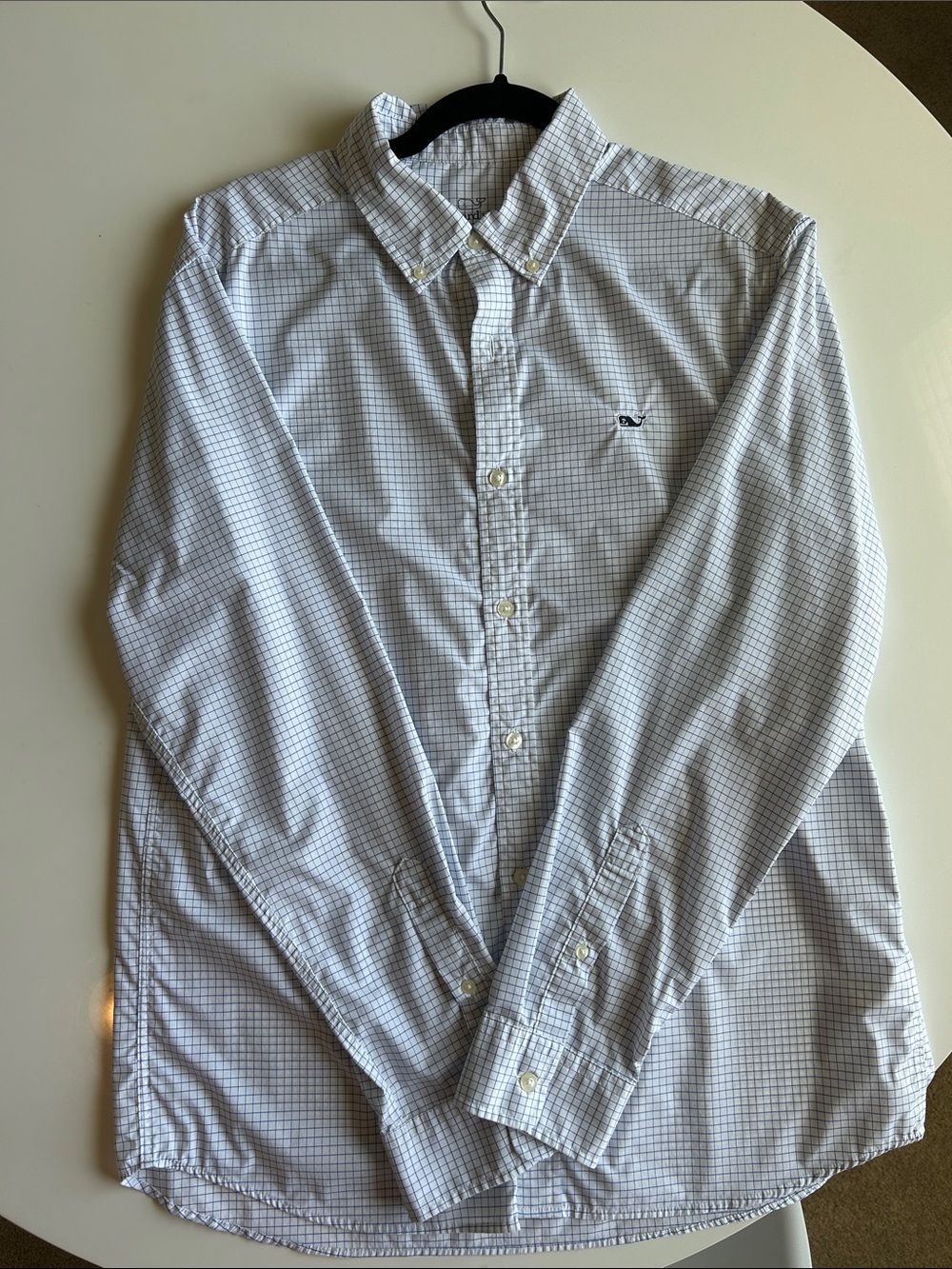 Vineyard Vines White and Light Blue Checked Button-Down Shirt